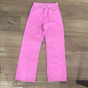 SHEIN Hot Pink High-Rise Wide  Leg Cut Jeans